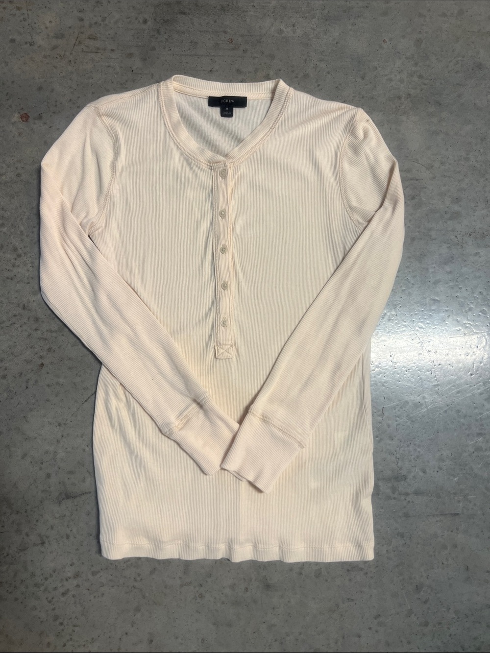 J. Crew 3/4 Sleeve Ribbed Henley Top - Light Cream